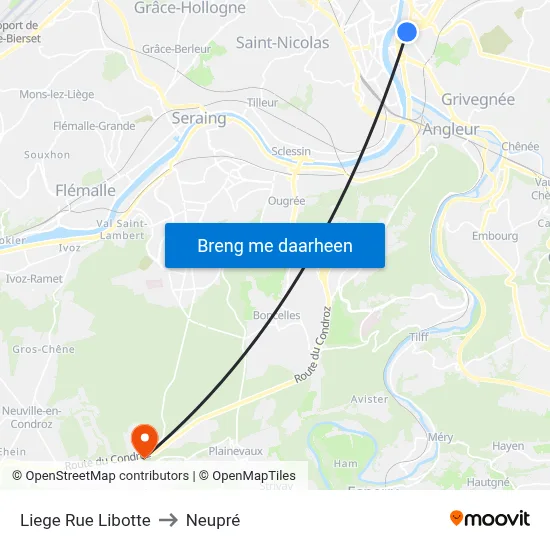 Liege Rue Libotte to Neupré map