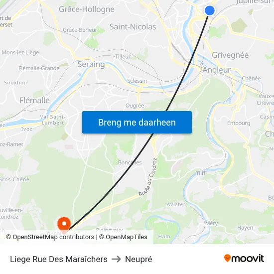 Liege Rue Des Maraîchers to Neupré map