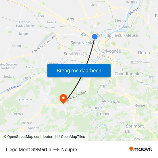 Liege Mont St-Martin to Neupré map