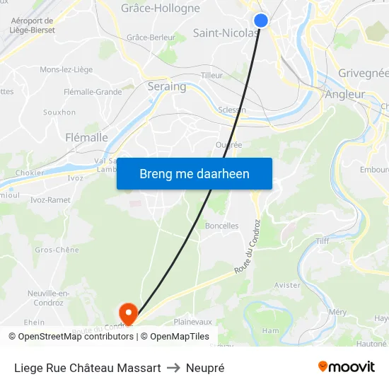 Liege Rue Château Massart to Neupré map