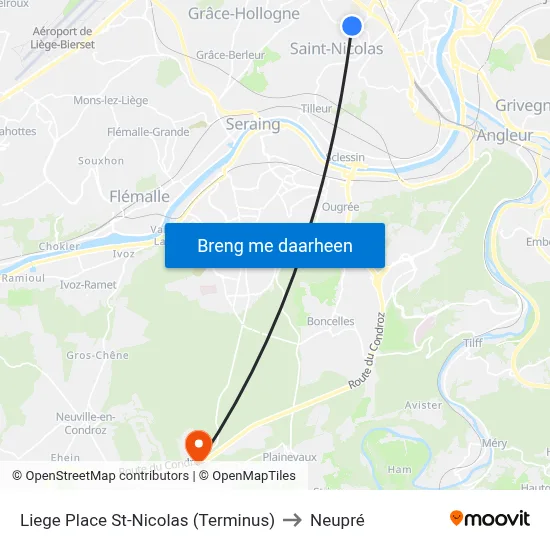 Liege Place St-Nicolas (Terminus) to Neupré map