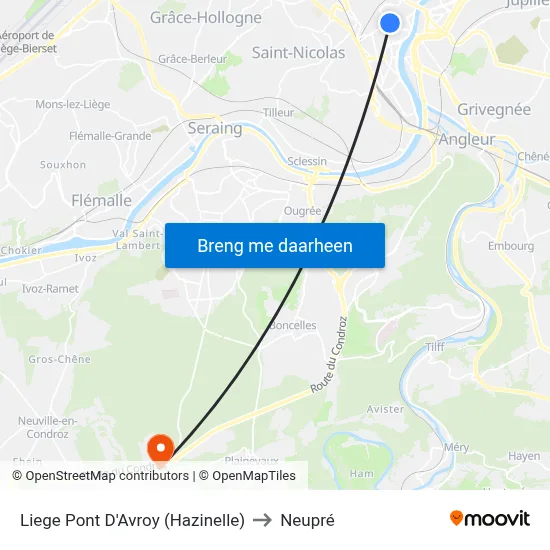 Liege Pont D'Avroy (Hazinelle) to Neupré map