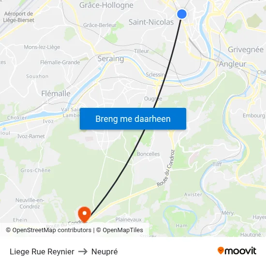 Liege Rue Reynier to Neupré map
