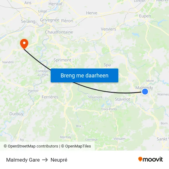 Malmedy Gare to Neupré map