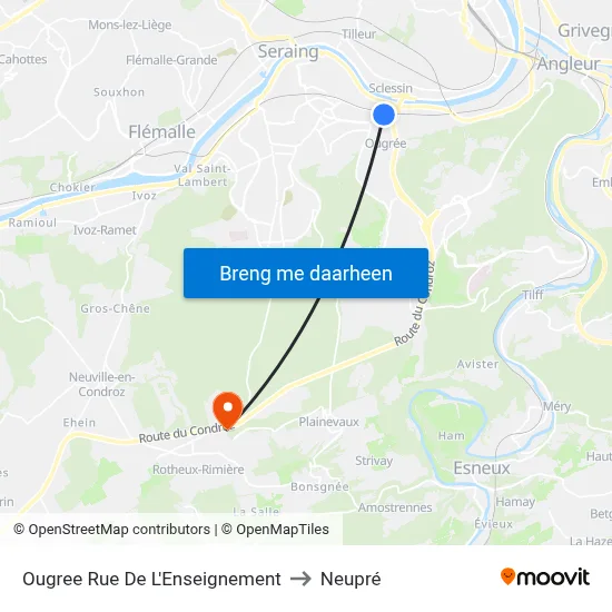 Ougree Rue De L'Enseignement to Neupré map