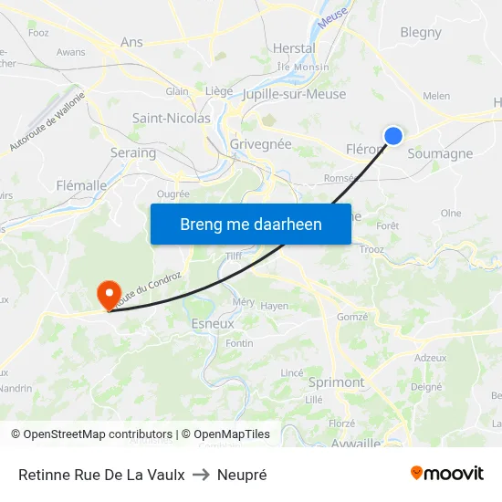 Retinne Rue De La Vaulx to Neupré map