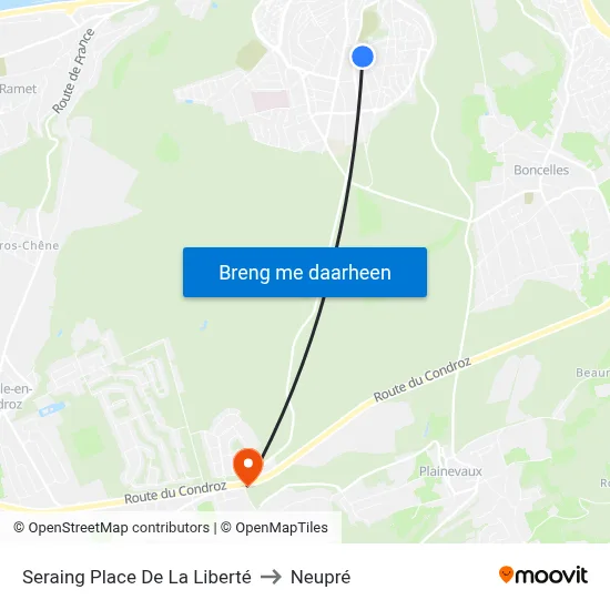 Seraing Place De La Liberté to Neupré map