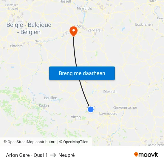 Arlon Gare - Quai 1 to Neupré map