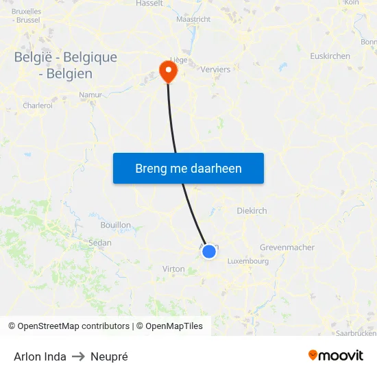 Arlon Inda to Neupré map