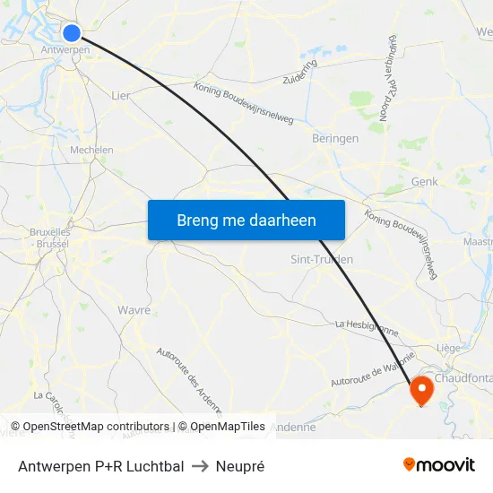 Antwerpen P+R Luchtbal to Neupré map
