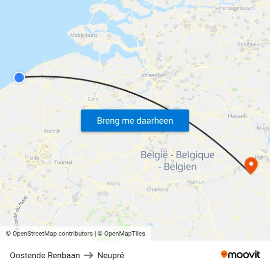 Oostende Renbaan to Neupré map