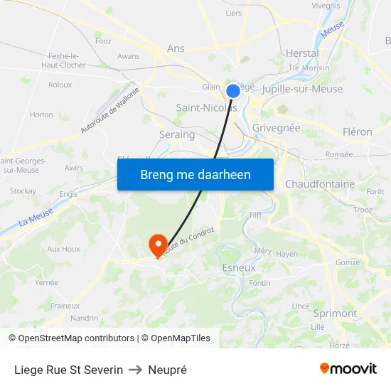 Liege Rue St Severin to Neupré map