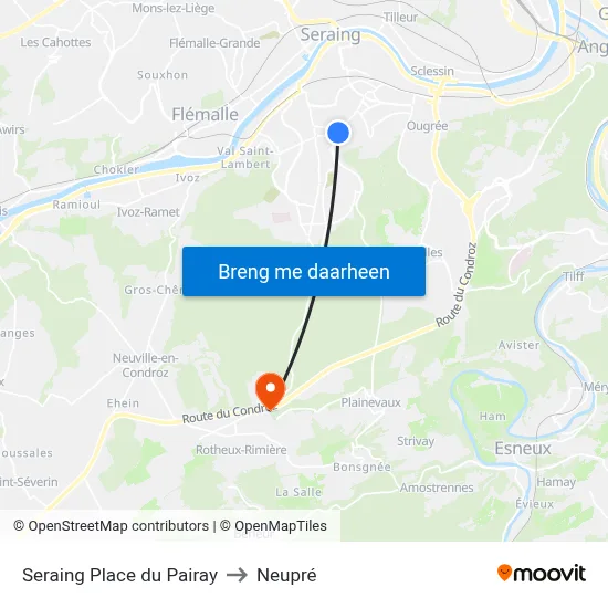 Seraing Place du Pairay to Neupré map