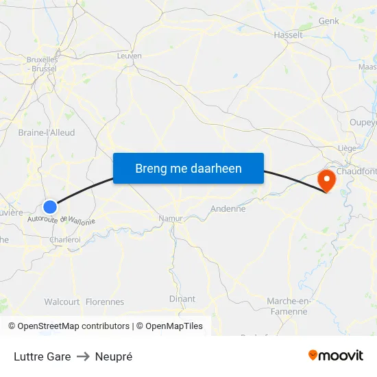 Luttre Gare to Neupré map