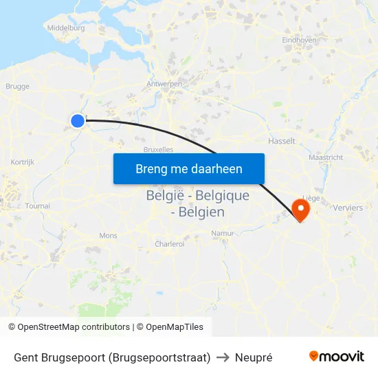Gent Brugsepoort (Brugsepoortstraat) to Neupré map