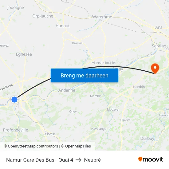 Namur Gare Des Bus - Quai 4 to Neupré map
