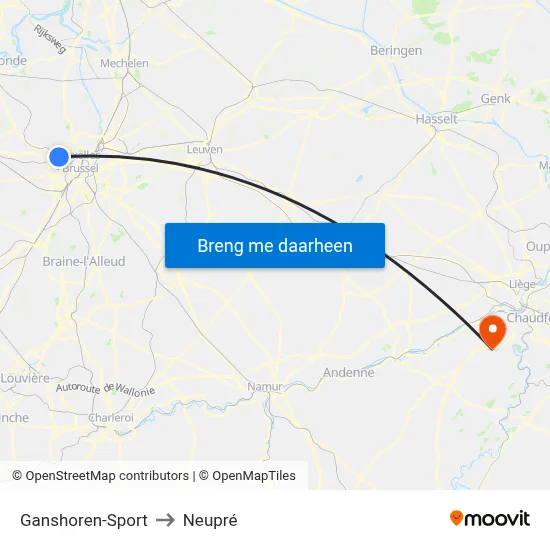 Ganshoren-Sport to Neupré map