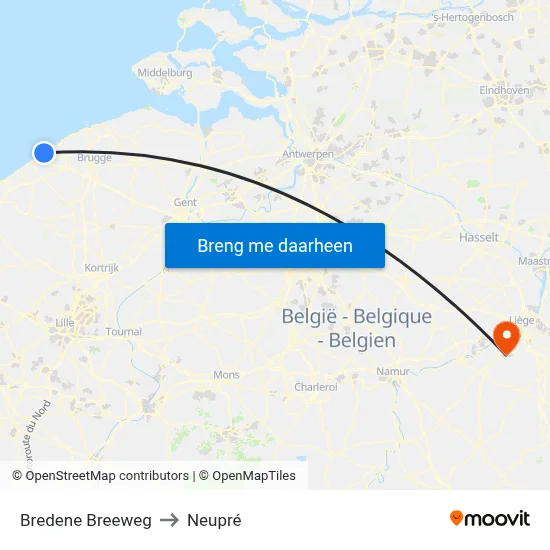 Bredene Breeweg to Neupré map