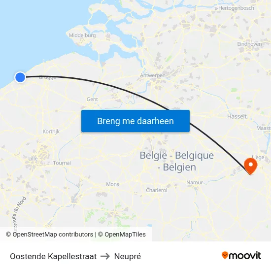 Oostende Kapellestraat to Neupré map