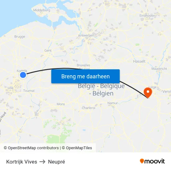 Kortrijk Vives to Neupré map