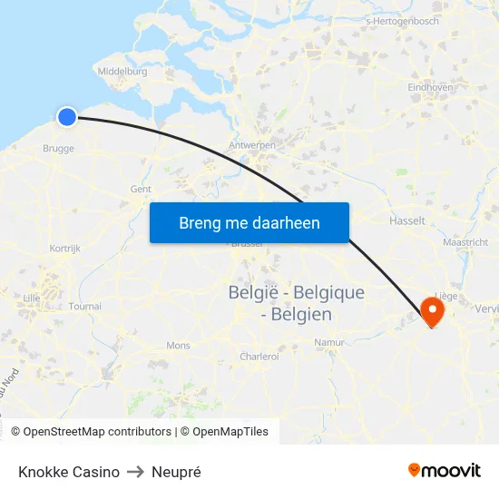 Knokke Casino to Neupré map