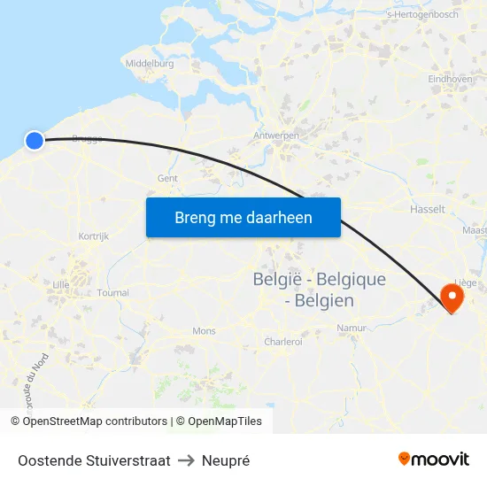 Oostende Stuiverstraat to Neupré map
