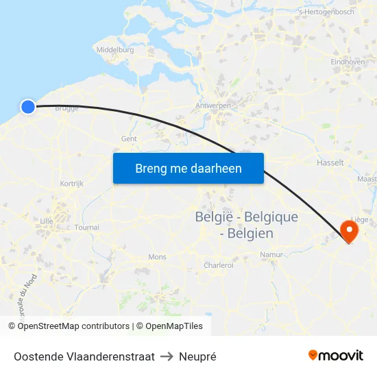 Oostende Vlaanderenstraat to Neupré map