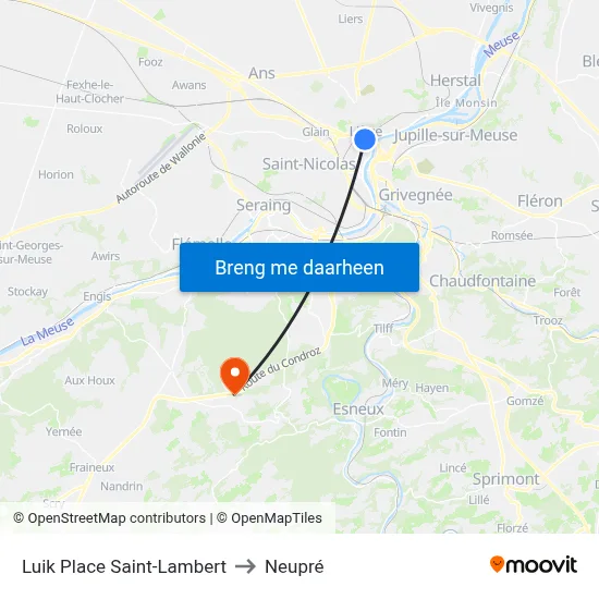 Luik Place Saint-Lambert to Neupré map