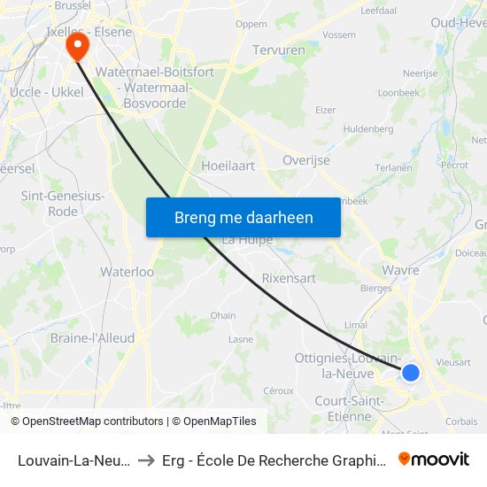 Louvain-La-Neuve to Erg - École De Recherche Graphique map
