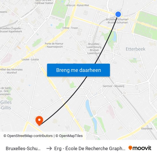 Bruxelles-Schuman to Erg - École De Recherche Graphique map