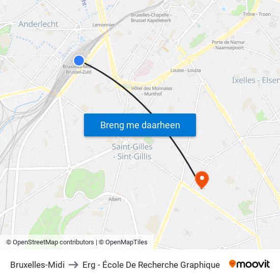 Bruxelles-Midi to Erg - École De Recherche Graphique map