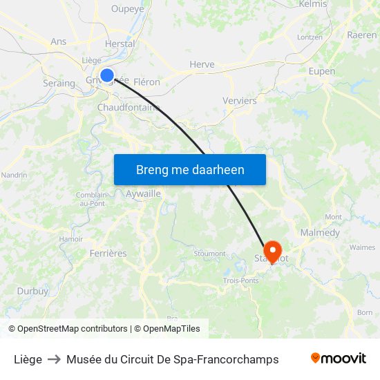 Liège to Musée du Circuit De Spa-Francorchamps map