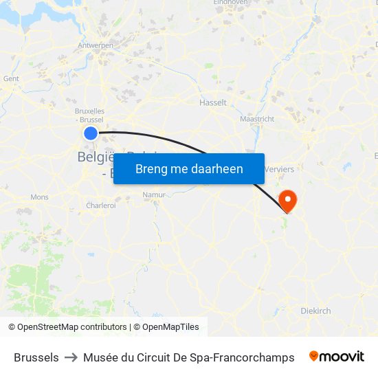 Brussels to Musée du Circuit De Spa-Francorchamps map