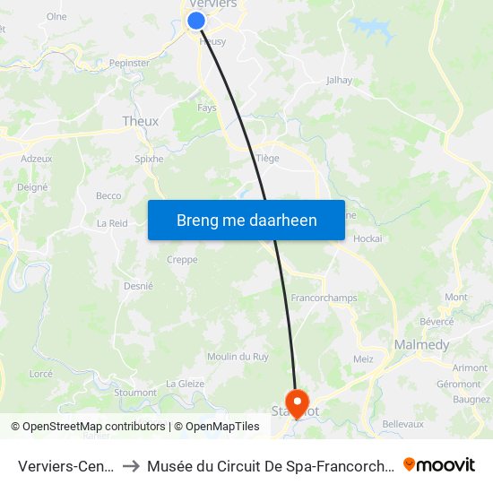 Verviers-Central to Musée du Circuit De Spa-Francorchamps map