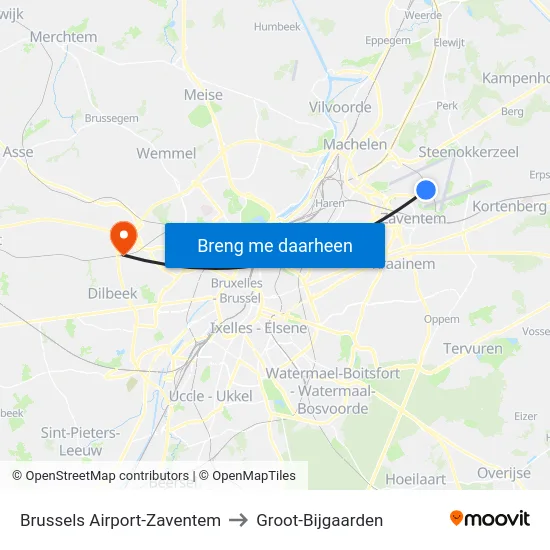 Brussels Airport-Zaventem to Groot-Bijgaarden map