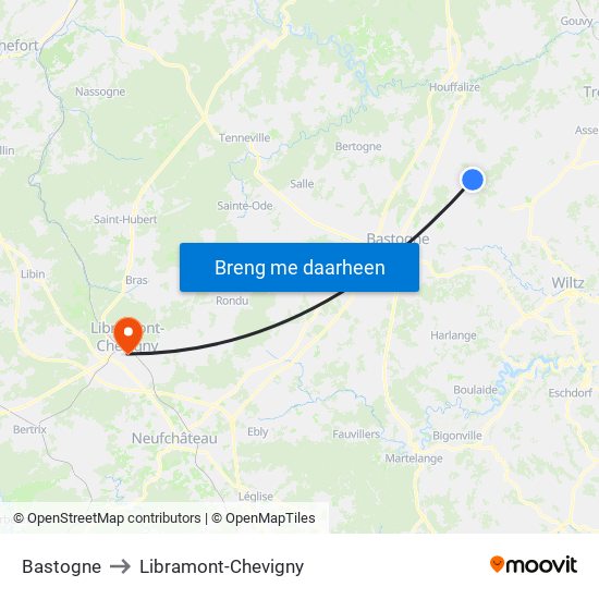 Bastogne to Libramont-Chevigny map