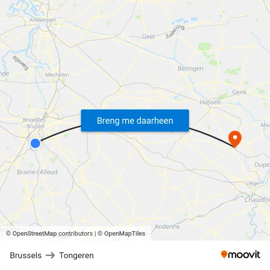 Brussels to Tongeren map