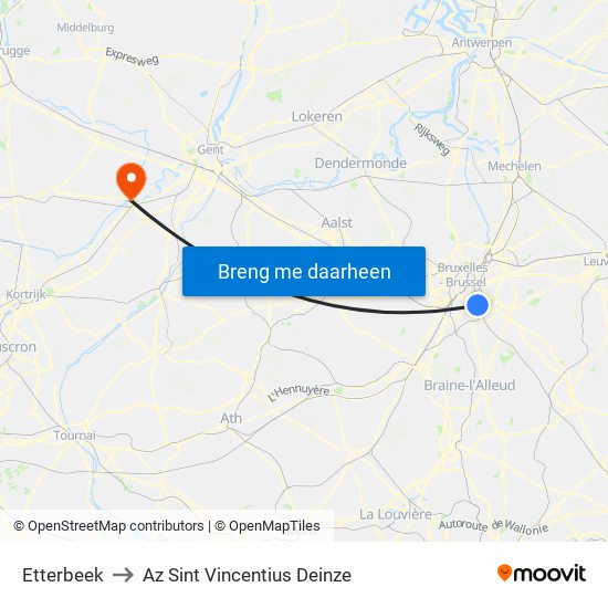 Etterbeek to Az Sint Vincentius Deinze map