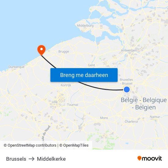 Brussels to Middelkerke map