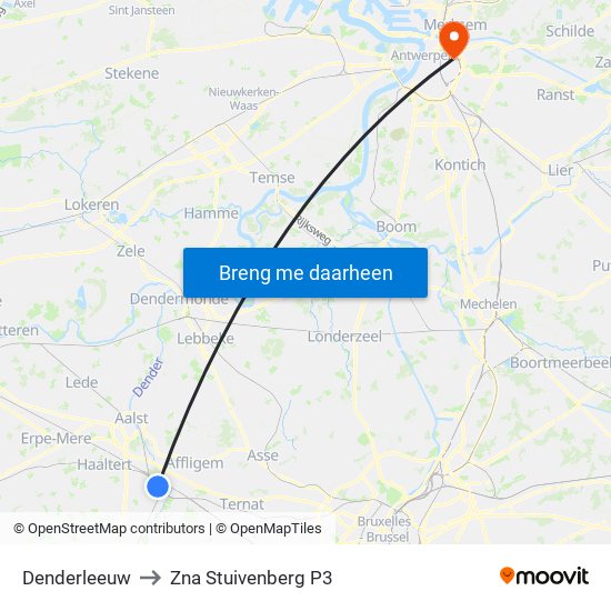 Denderleeuw to Zna Stuivenberg P3 map