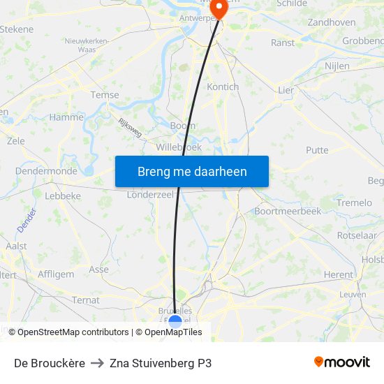 De Brouckère to Zna Stuivenberg P3 map