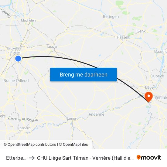 Etterbeek to CHU Liège Sart Tilman - Verrière (Hall d'entrée) map