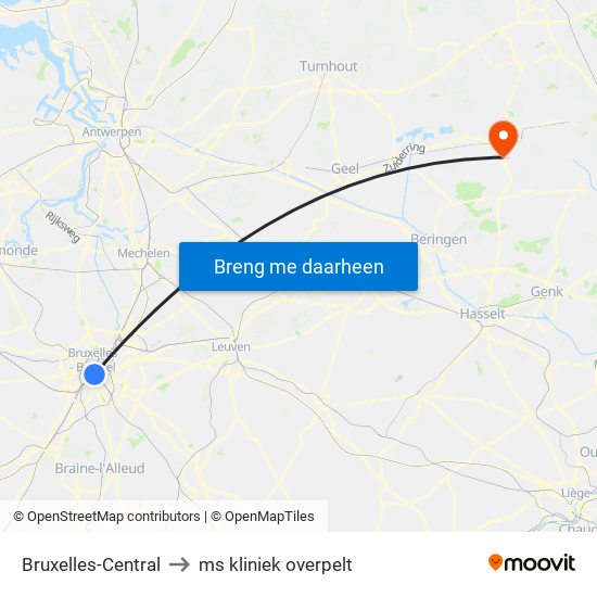 Bruxelles-Central to ms kliniek overpelt map