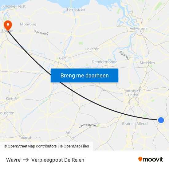 Wavre to Verpleegpost De Reien map