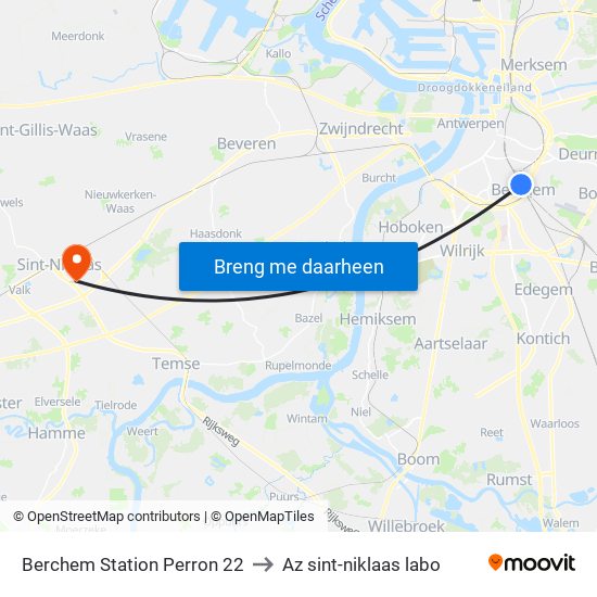 Berchem Station Perron 22 to Az sint-niklaas labo map