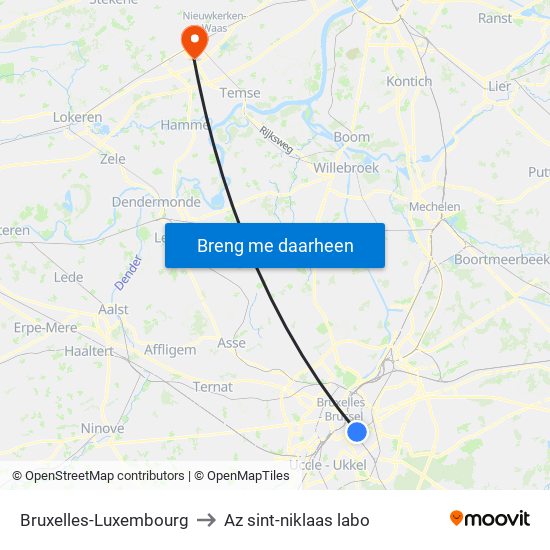 Bruxelles-Luxembourg to Az sint-niklaas labo map
