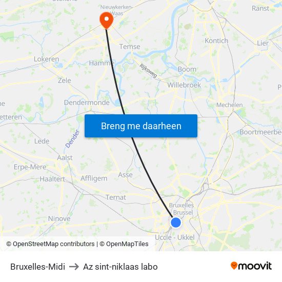 Bruxelles-Midi to Az sint-niklaas labo map