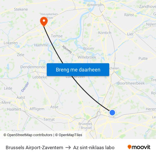 Brussels Airport-Zaventem to Az sint-niklaas labo map