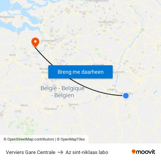 Verviers Gare Centrale to Az sint-niklaas labo map