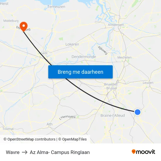 Wavre to Az Alma- Campus Ringlaan map